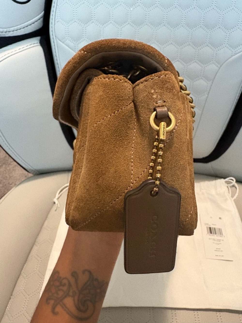 COACH Quilted Tabby Shoulder Bag 20 in Suede Cedar - Picture 5 of 11